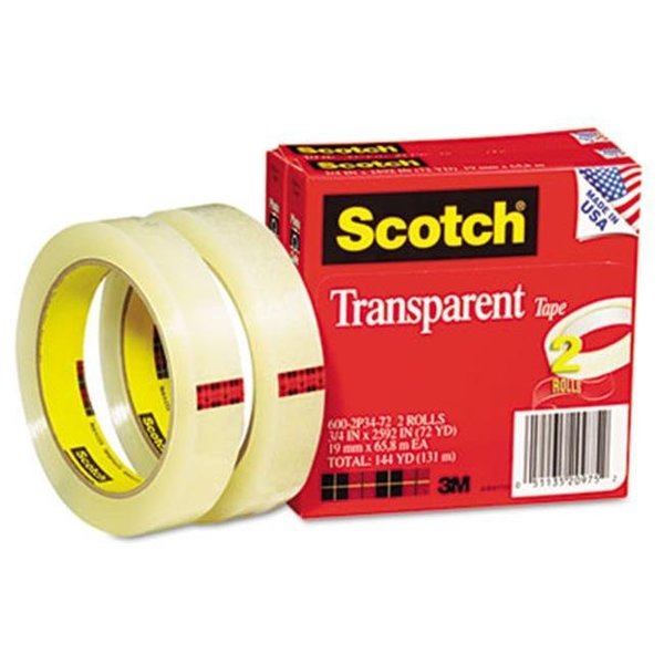 3M 3M 6002P3472 Transparent Tape 600-2P34-72  .75 X 2592  3   core  transparent  2 Rls 6002P3472